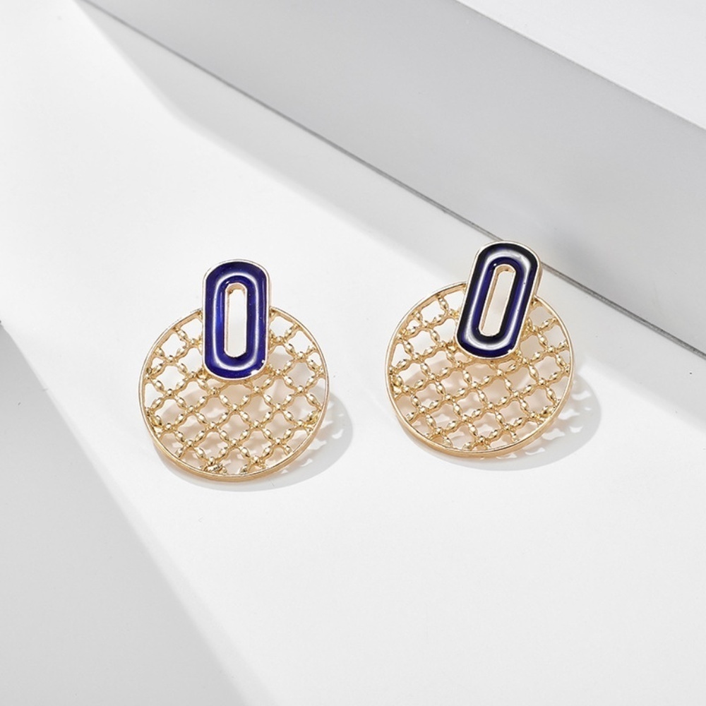 *HATICE* Gold x Blue Round Fashion Earrings - Picture 3 of 7
